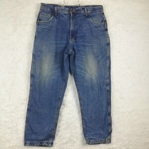 Lakin McKey Mens Jeans Carpenter Flannel Lined Blue Denim Medium Wash 38x32